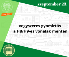 A kreatívon található szöveg:  vegyszeres gyomirtás a H8/H9-es vonalak mentén, szeptember 23.