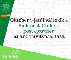 A kreatívon található felirat: Október 1-jétől változik a Budapest-Cinkota postapartner állandó nyitvatartása